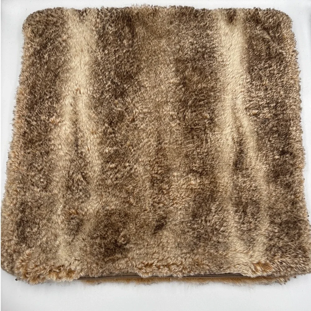 Pottery Barn Pillow Cover 18x18 Brown Faux Fur Square Zippered Luxury Cozy Lodge